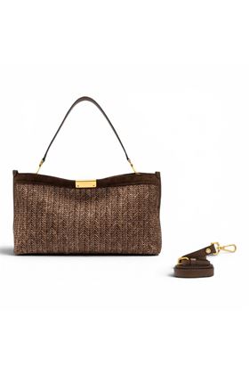 Borsa Gianni Chiarini in paglia intrecciata e camoscio colore cioccolata. GIANNI CHIARINI | 12245-CHOCO